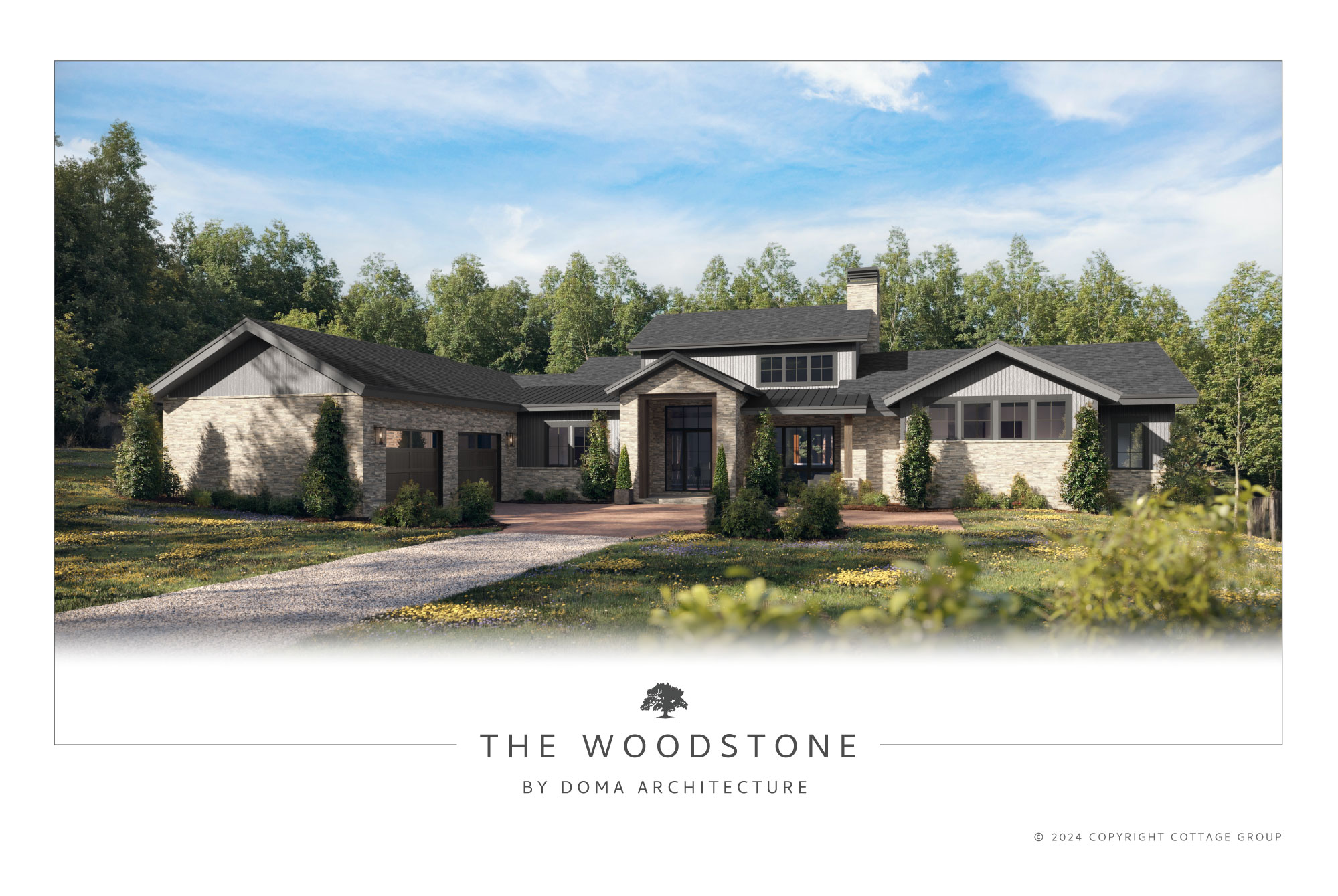 The Woodstone floorplan front elevation rendering